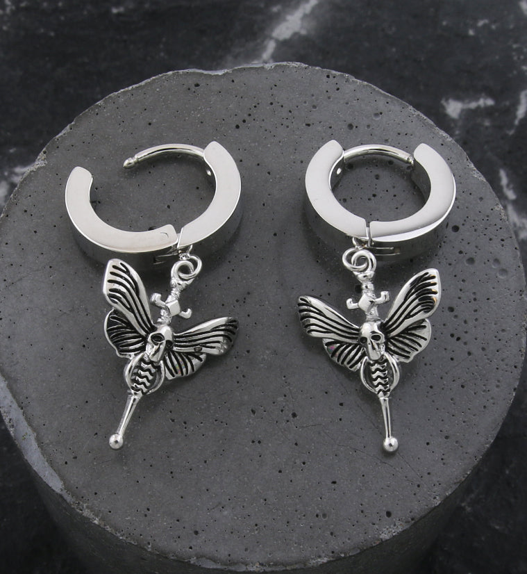 Death Moth Stainless Steel Hoop Huggie Earrings