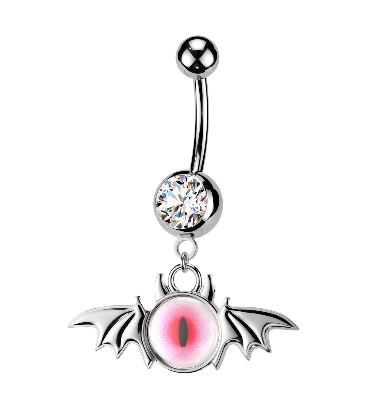 Demon Eye Clear CZ Stainless Steel Belly Button Ring