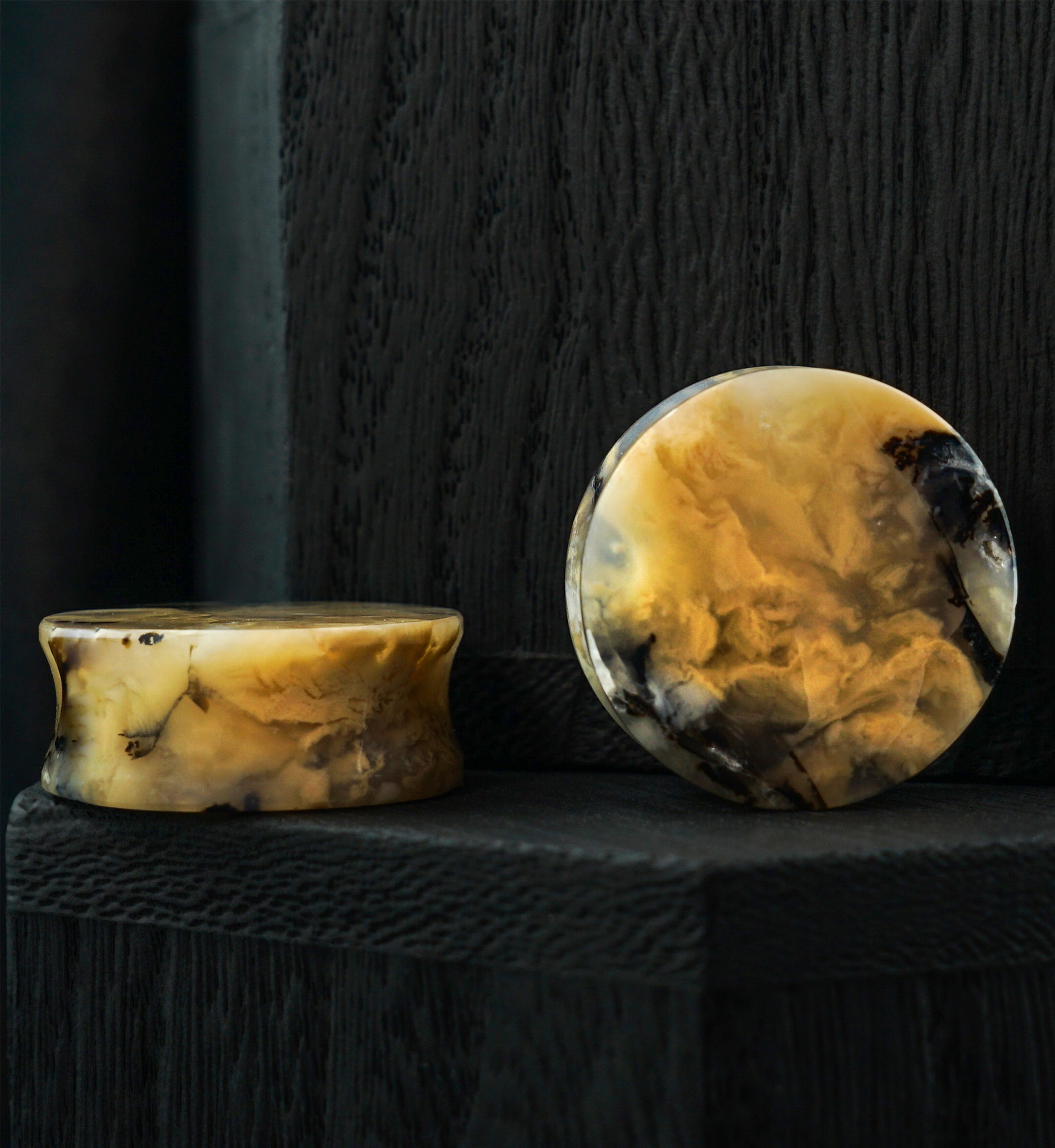 Dendrite Agate Stone Plugs 7/8" (22mm) Version 1