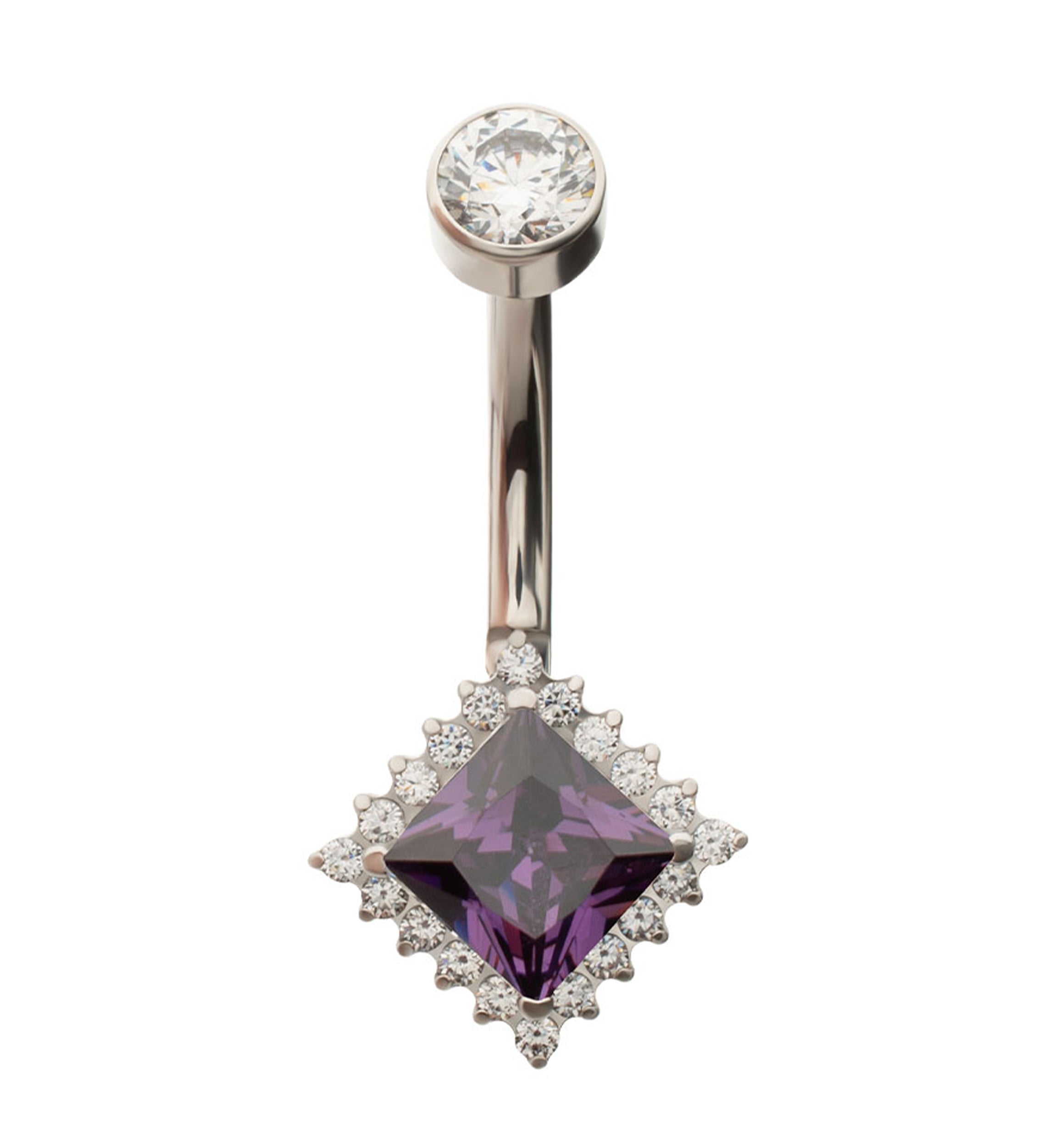 Diamond Spotlight Amethyst CZ Titanium Internally Threaded Belly Button Ring