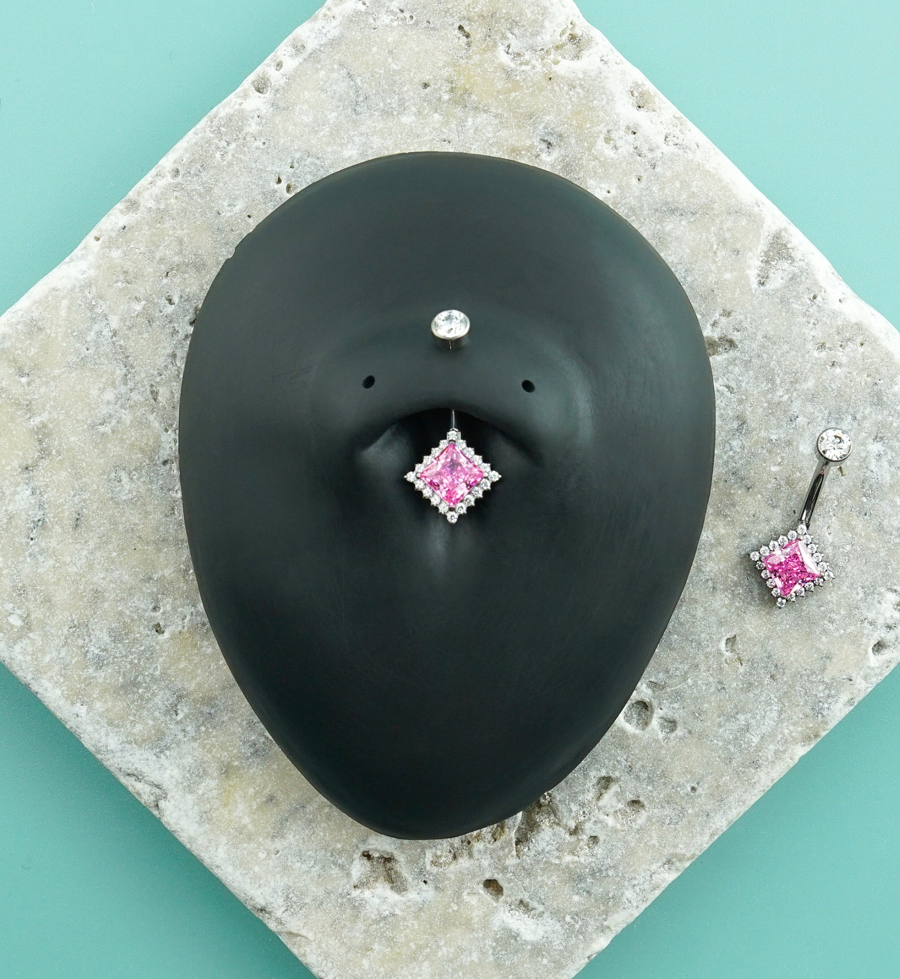 Diamond Spotlight Pink CZ Titanium Internally Threaded Belly Button Ring