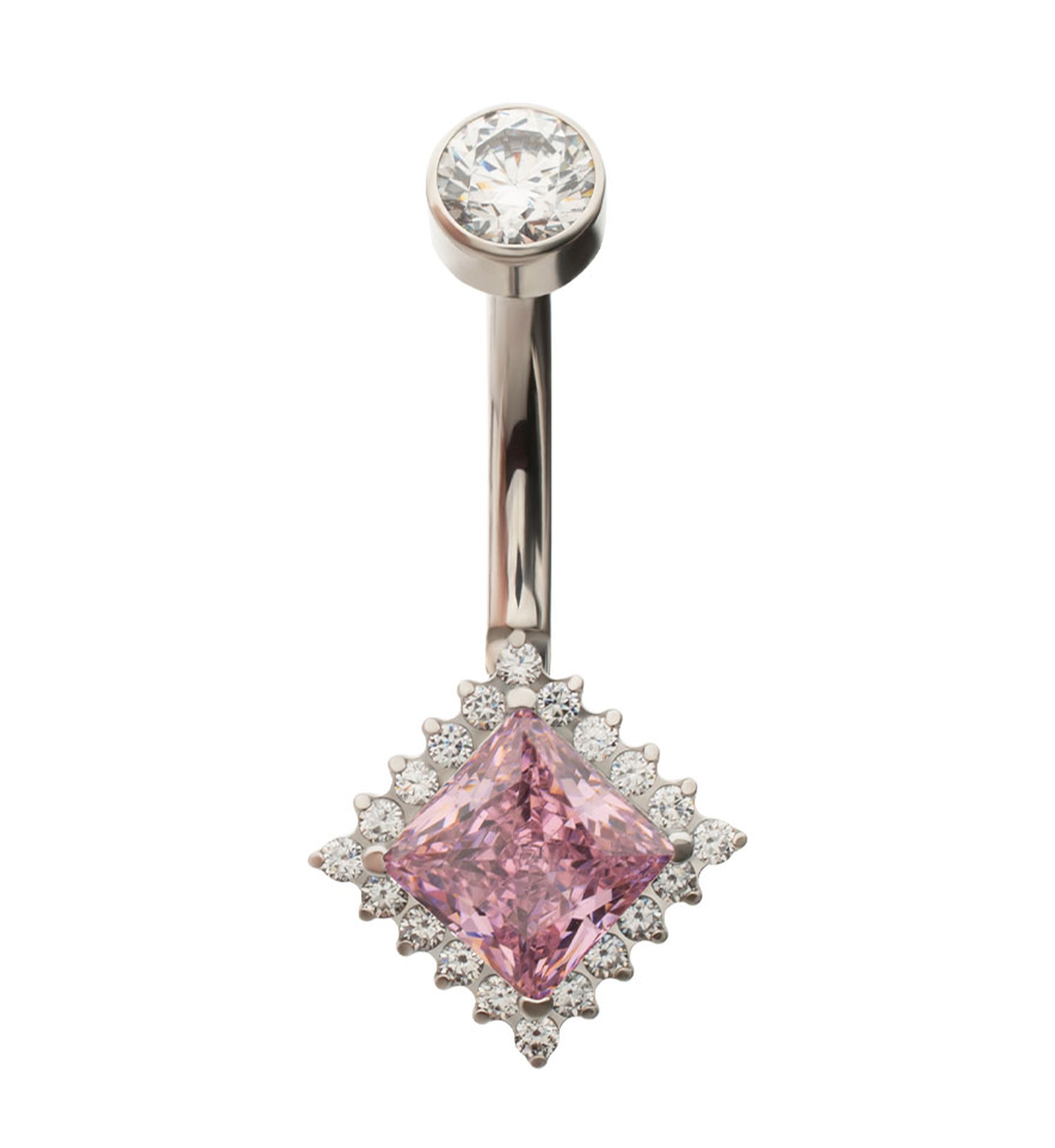 Diamond Spotlight Pink CZ Titanium Internally Threaded Belly Button Ring