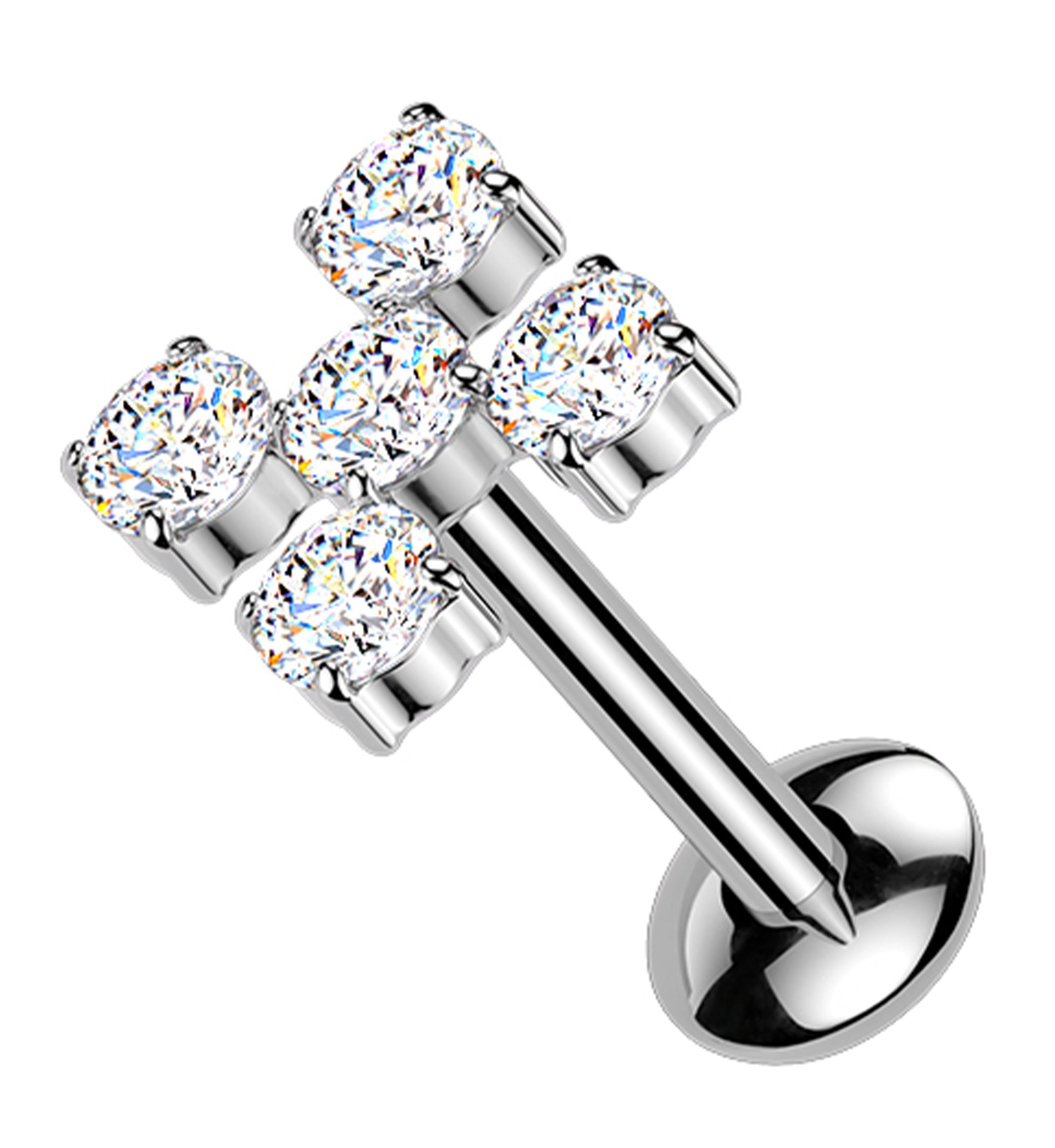 Dice Five Clear CZ Internally Threaded Titanium Convex Disk Labret