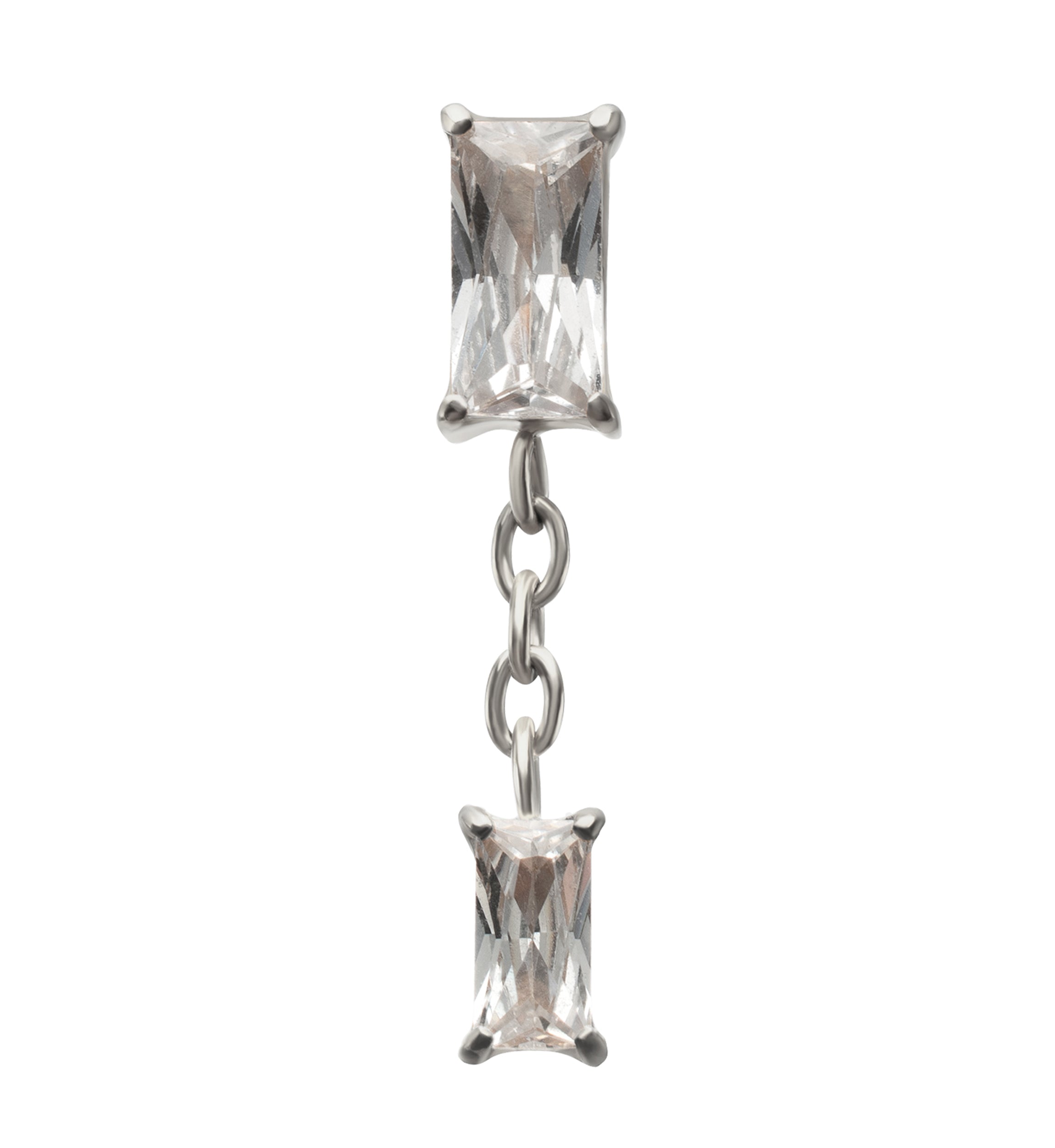 Double Baguette CZ Dangle Titanium Threadless Top
