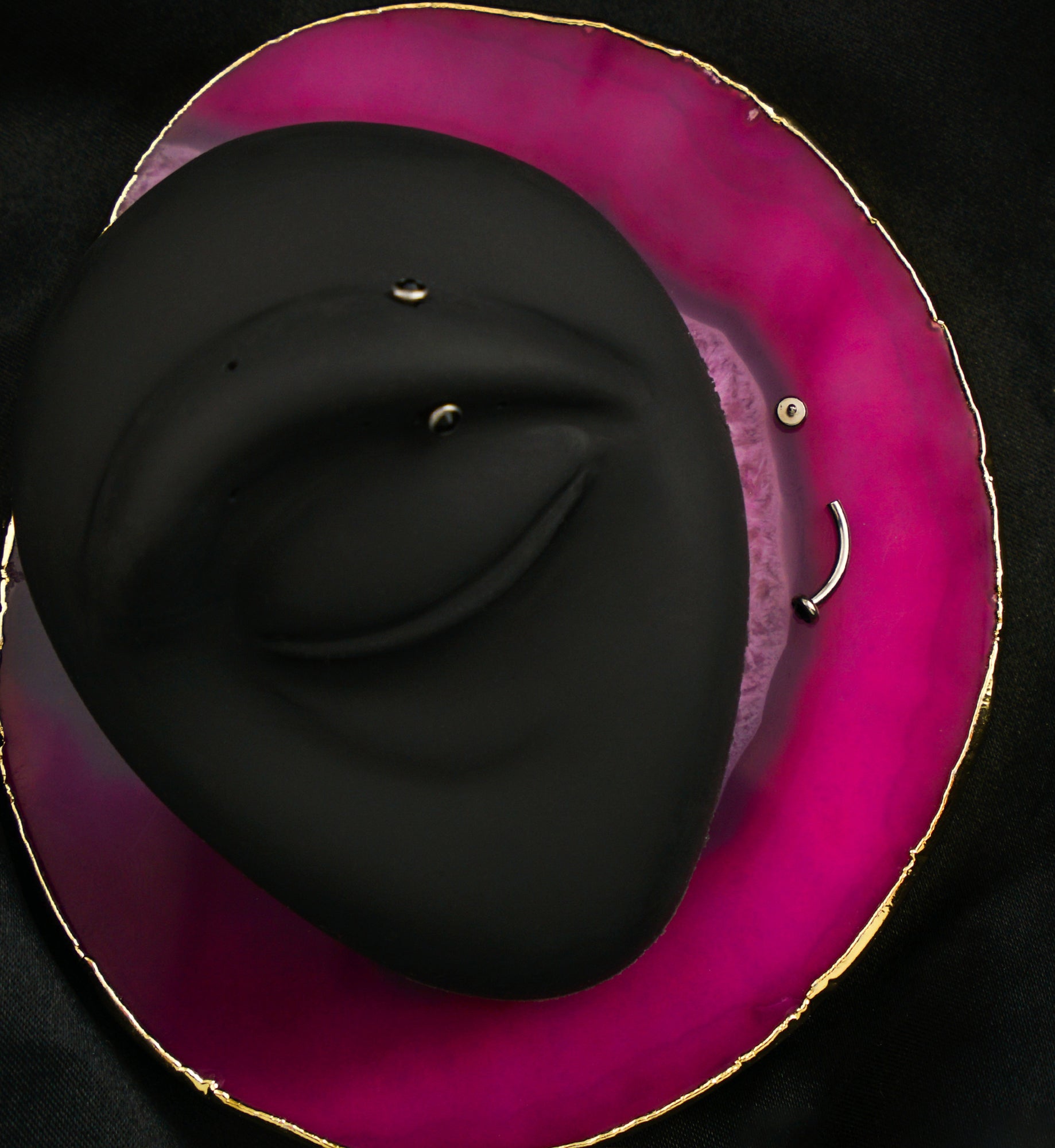 Double Bezel Black CZ Internally Threaded Titanium Curved Barbell