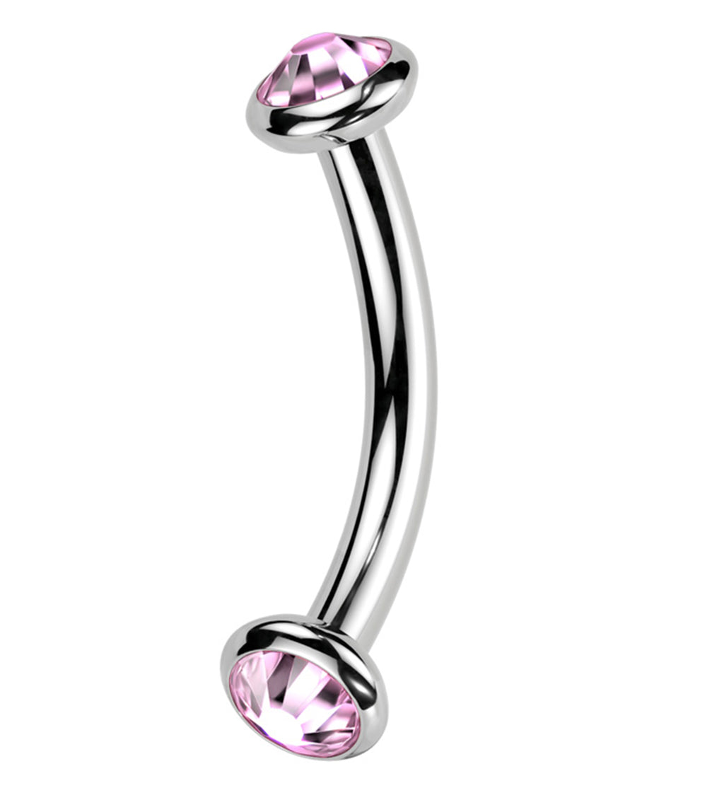 16g Curved Eyebrow Barbell – Double Tier CZ Flower, Surgical Steel, 6mm