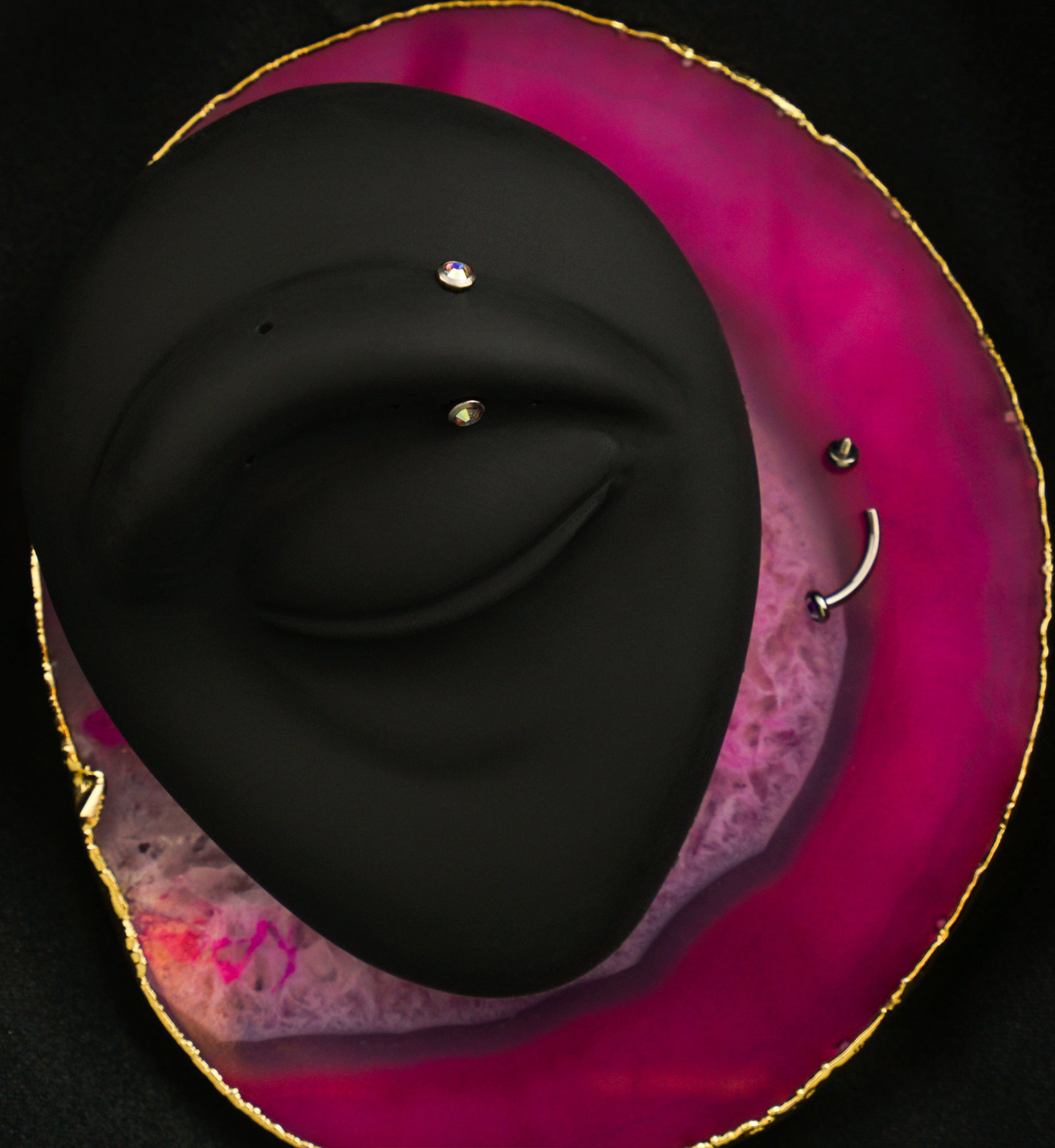 Double Bezel Rainbow Aurora CZ Internally Threaded Titanium Curved Barbell