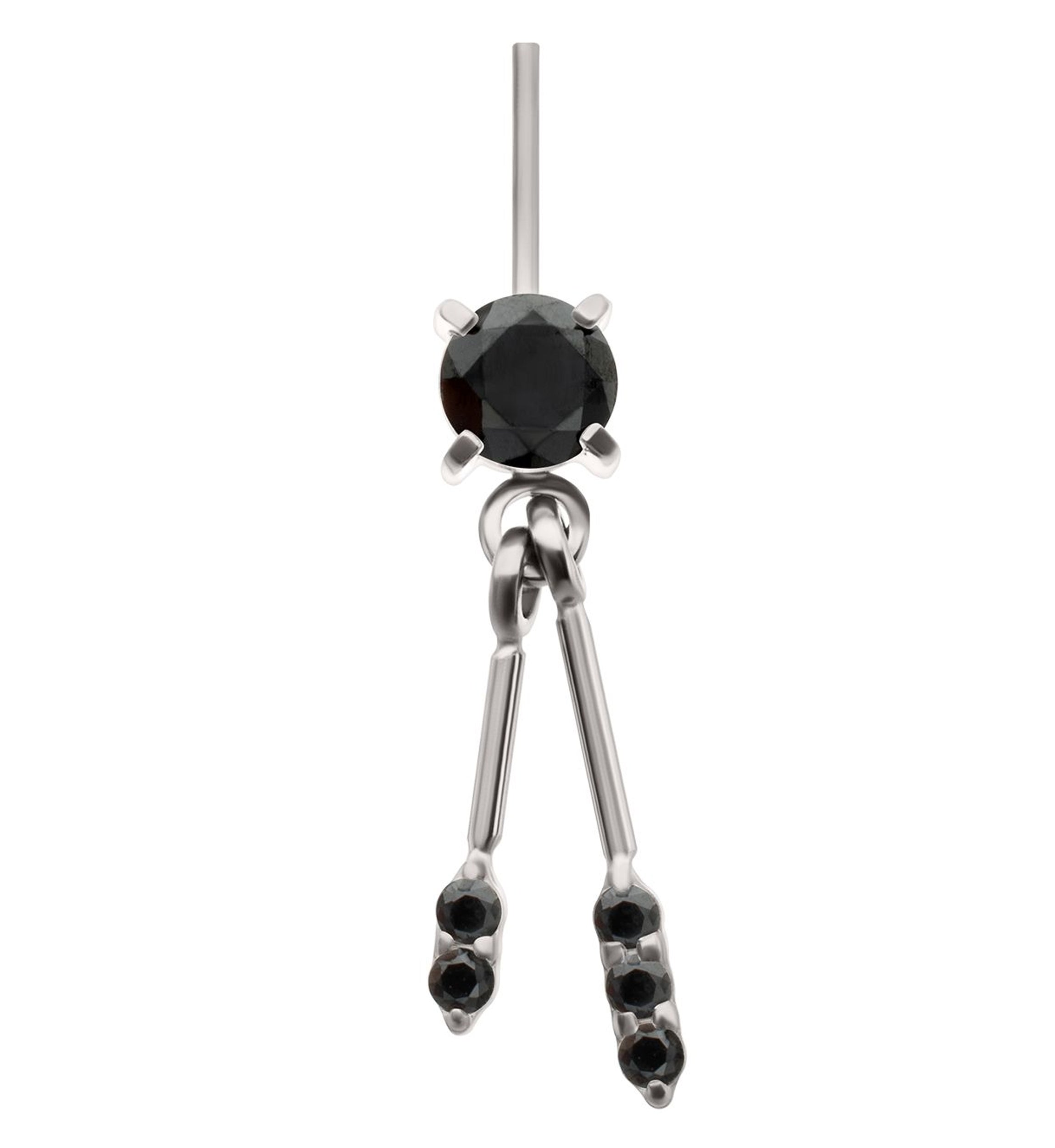 Double Black CZ Bar Dangle Vertical Titanium Threadless Top