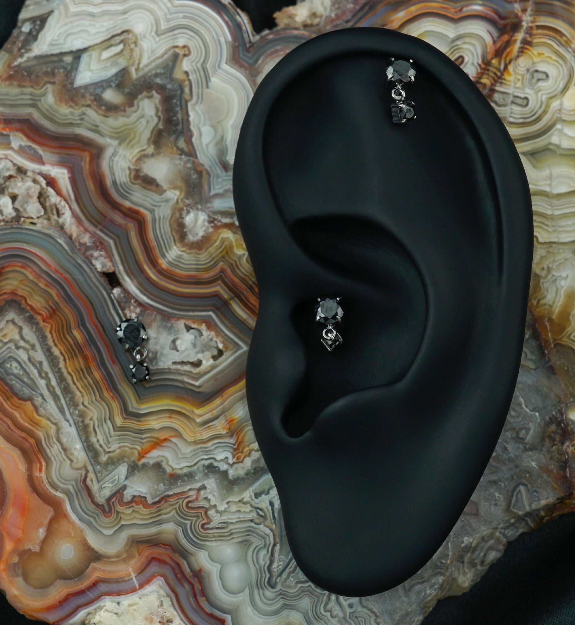 Double Black CZ Dangle Vertical Titanium Threadless Top