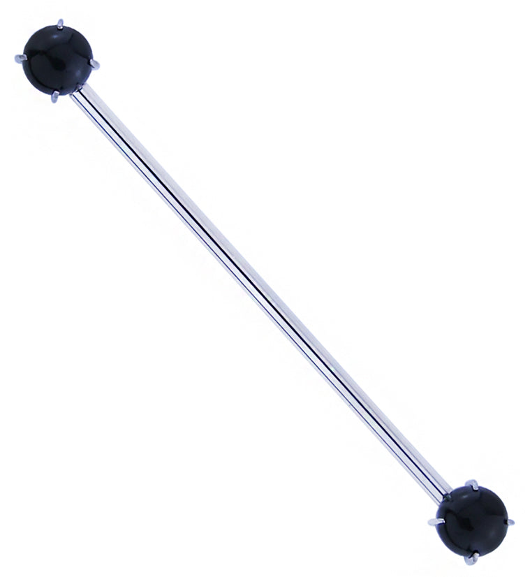 Double Black Obsidian Stone Threadless Titanium Industrial Barbell