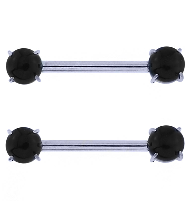 Double Black Obsidian Stone Threadless Titanium Nipple Barbells