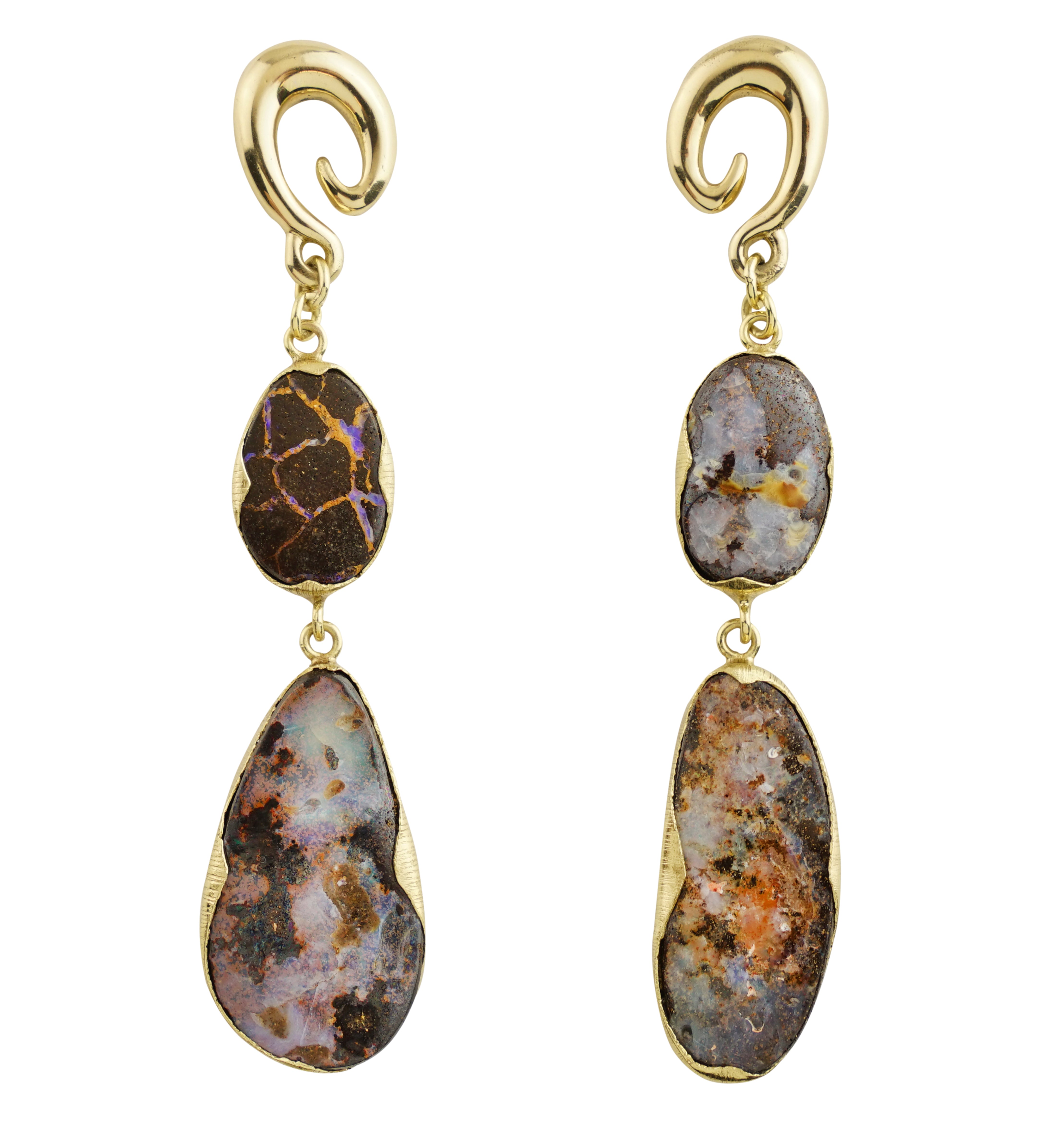 Double Boulder Opal Brass Ear Weights/Hangers Version 1