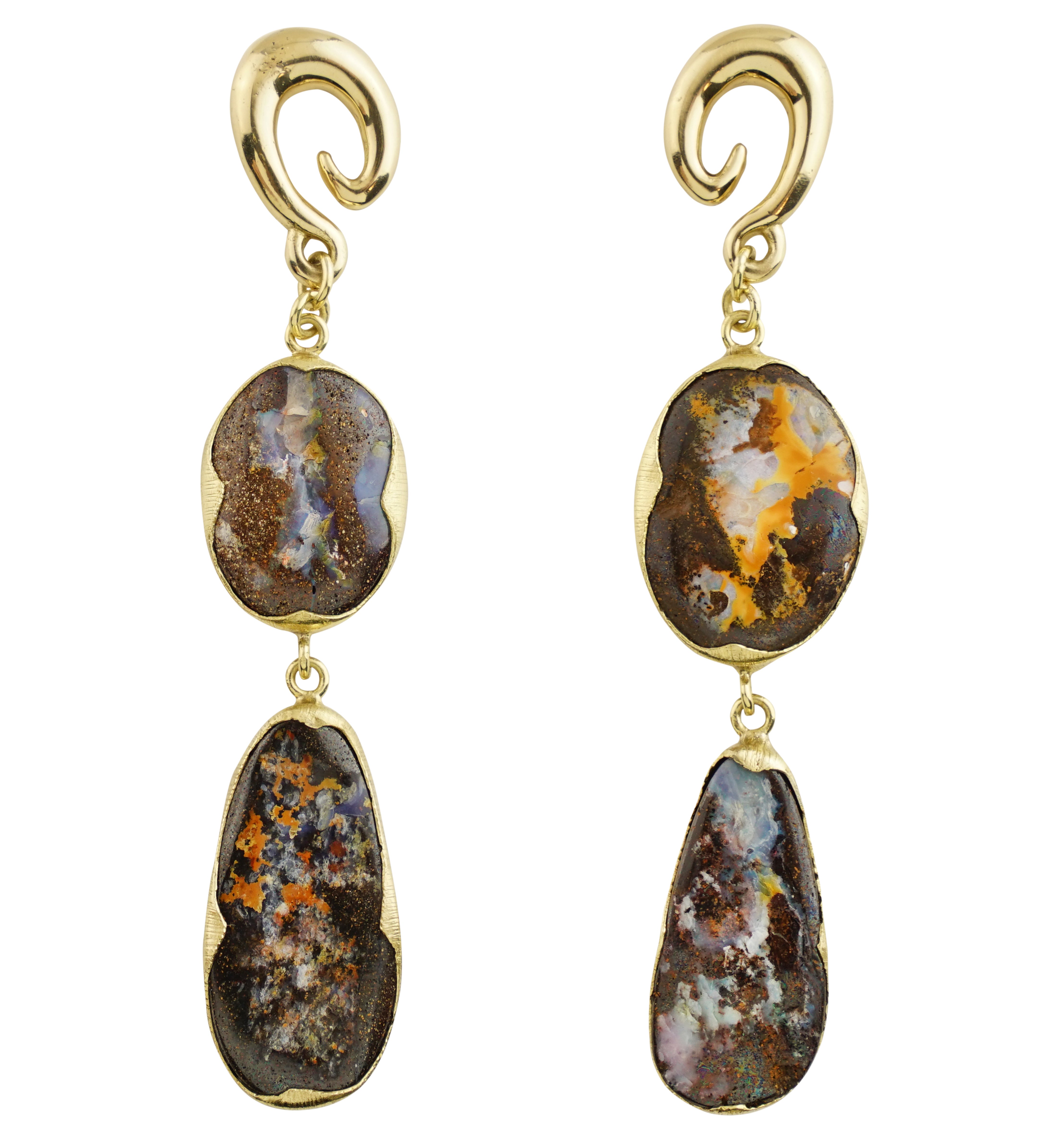 Double Boulder Opal Brass Ear Weights/Hangers Version 3