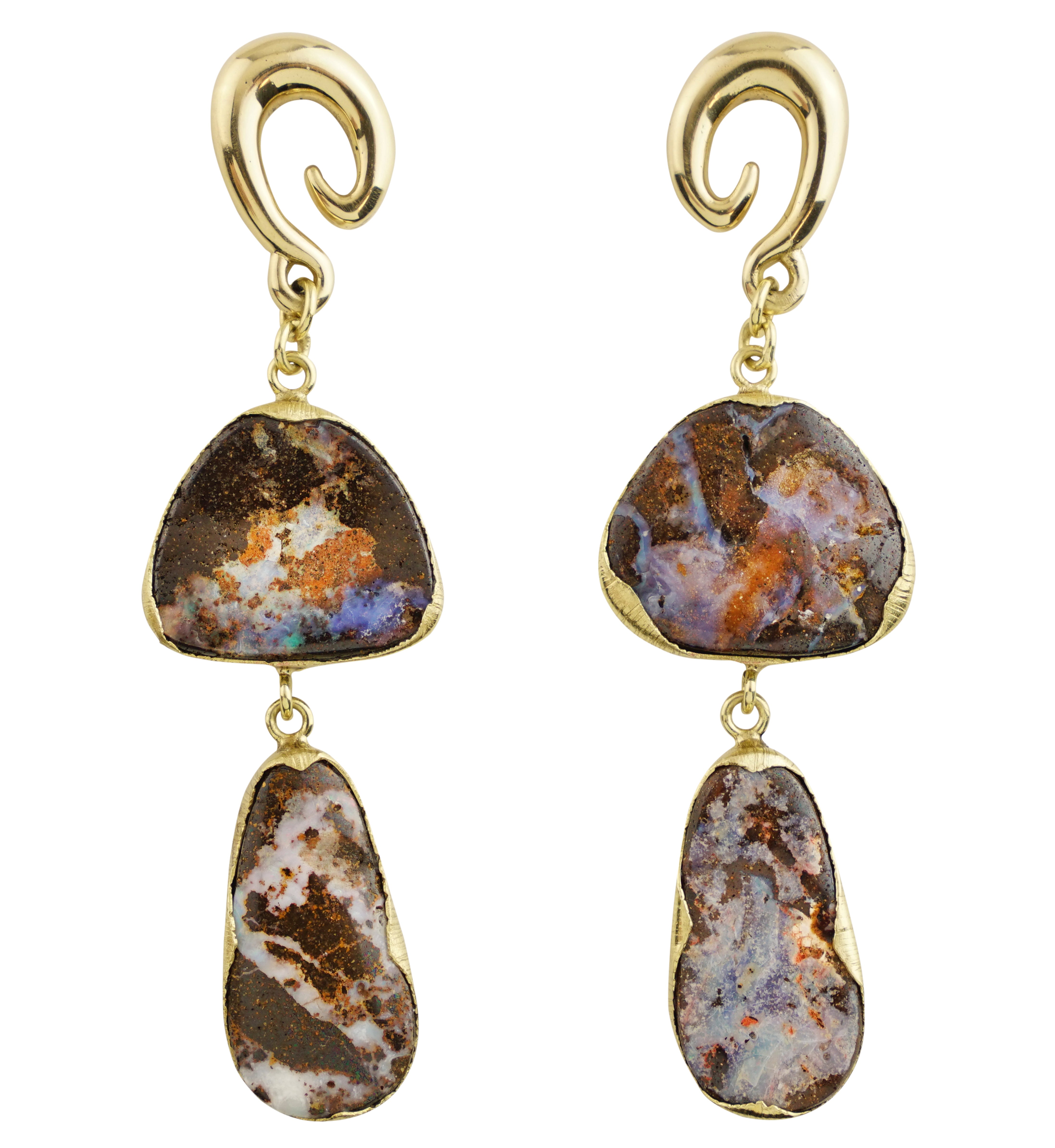 Double Boulder Opal Brass Ear Weights/Hangers Version 5