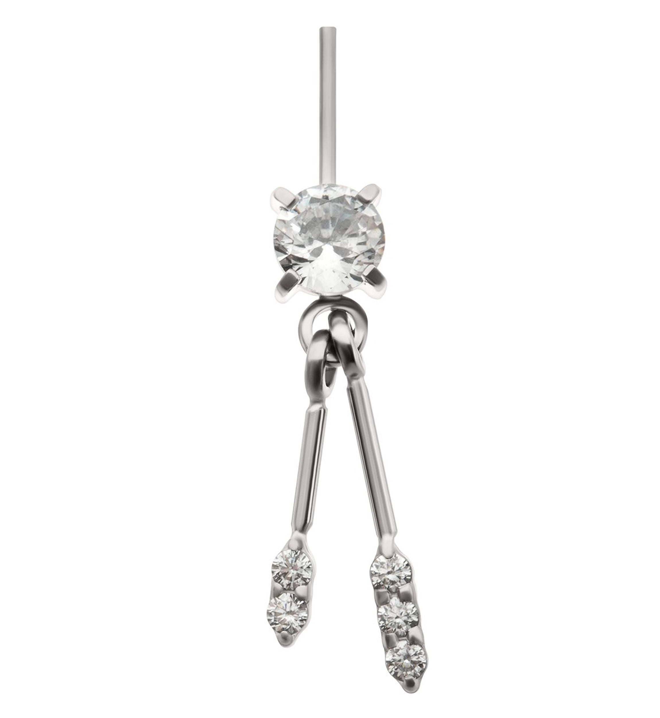 Double Clear CZ Bar Dangle Vertical Titanium Threadless Top
