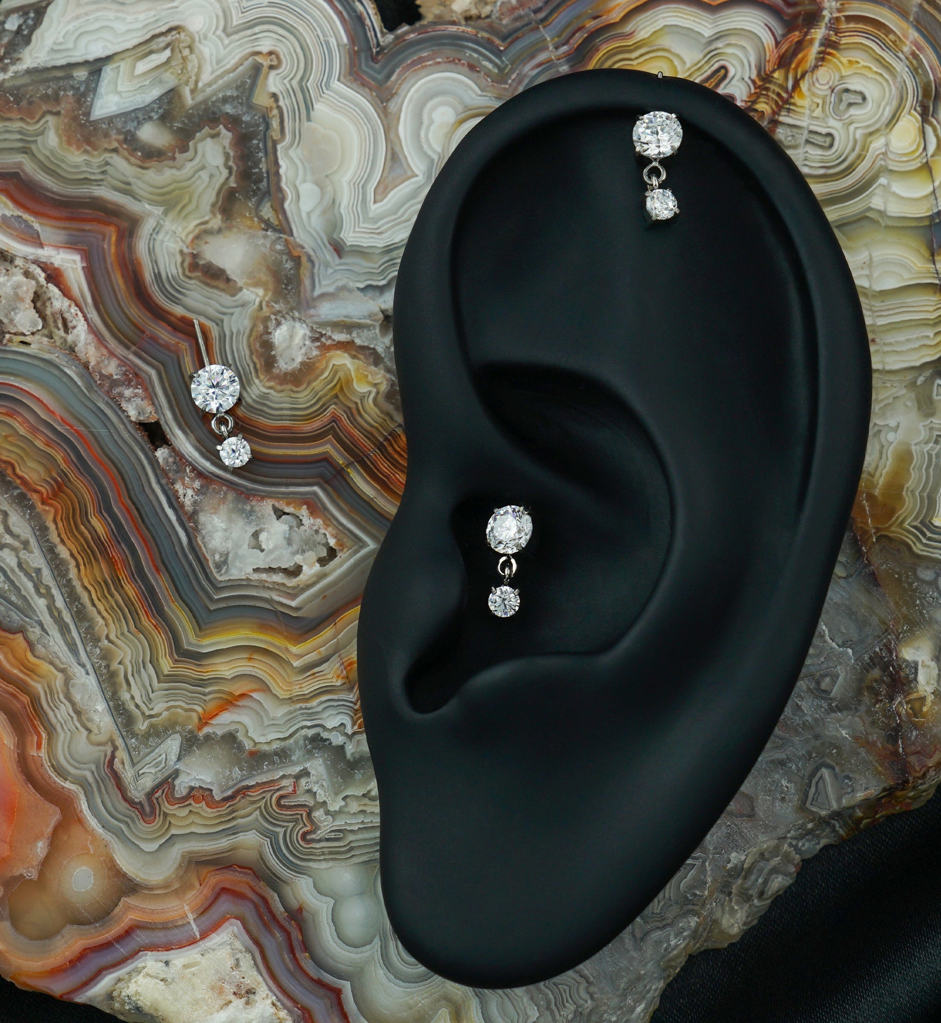 Double Clear CZ Dangle Vertical Titanium Threadless Top