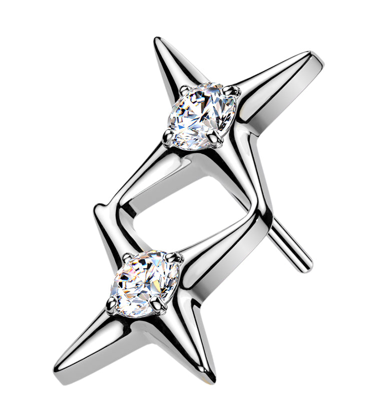 Double Crossed Clear CZ Titanium Threadless Top