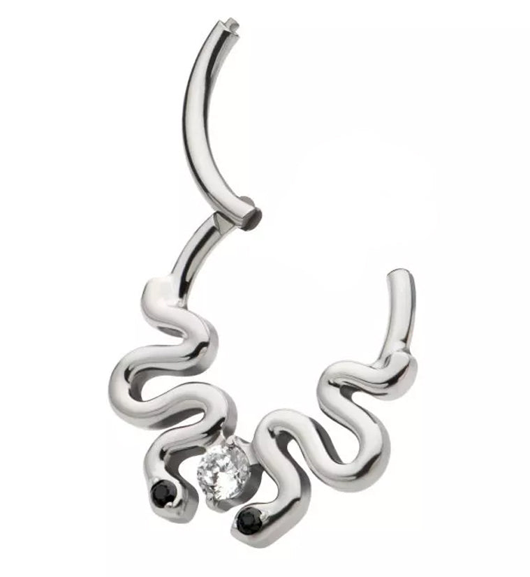 Double Curvy Snake Black CZ Eyes Hinged Segment Ring