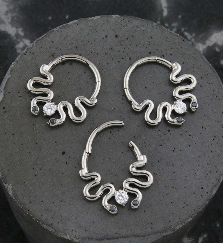 Double Curvy Snake Clear CZ Hinged Segment Ring