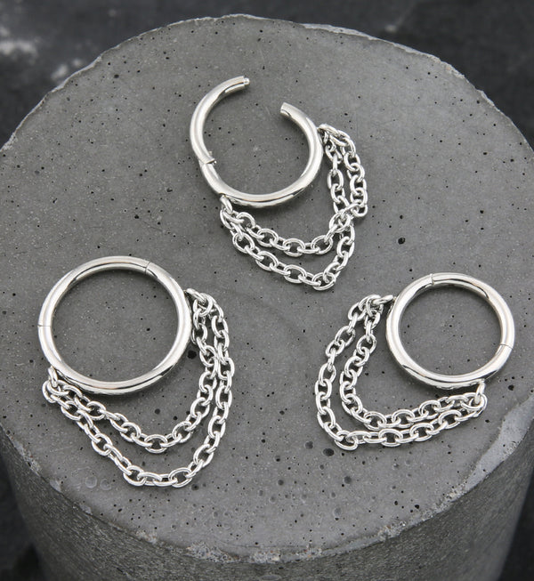 Double Dangle Chain Stainless Steel Hinged Segment Ring