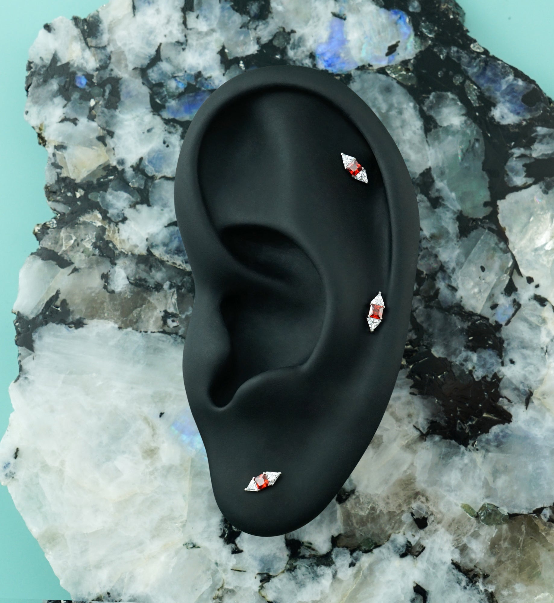 Double-Edged Garnet  CZ Titanium Threadless Top
