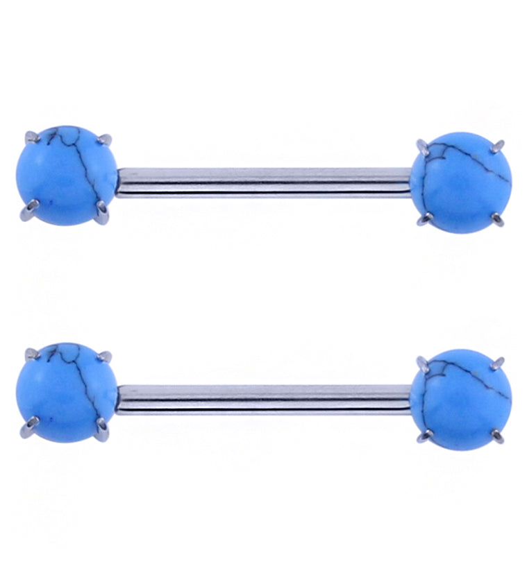 Double Howlite Turquoise Stone Threadless Titanium Nipple Barbells