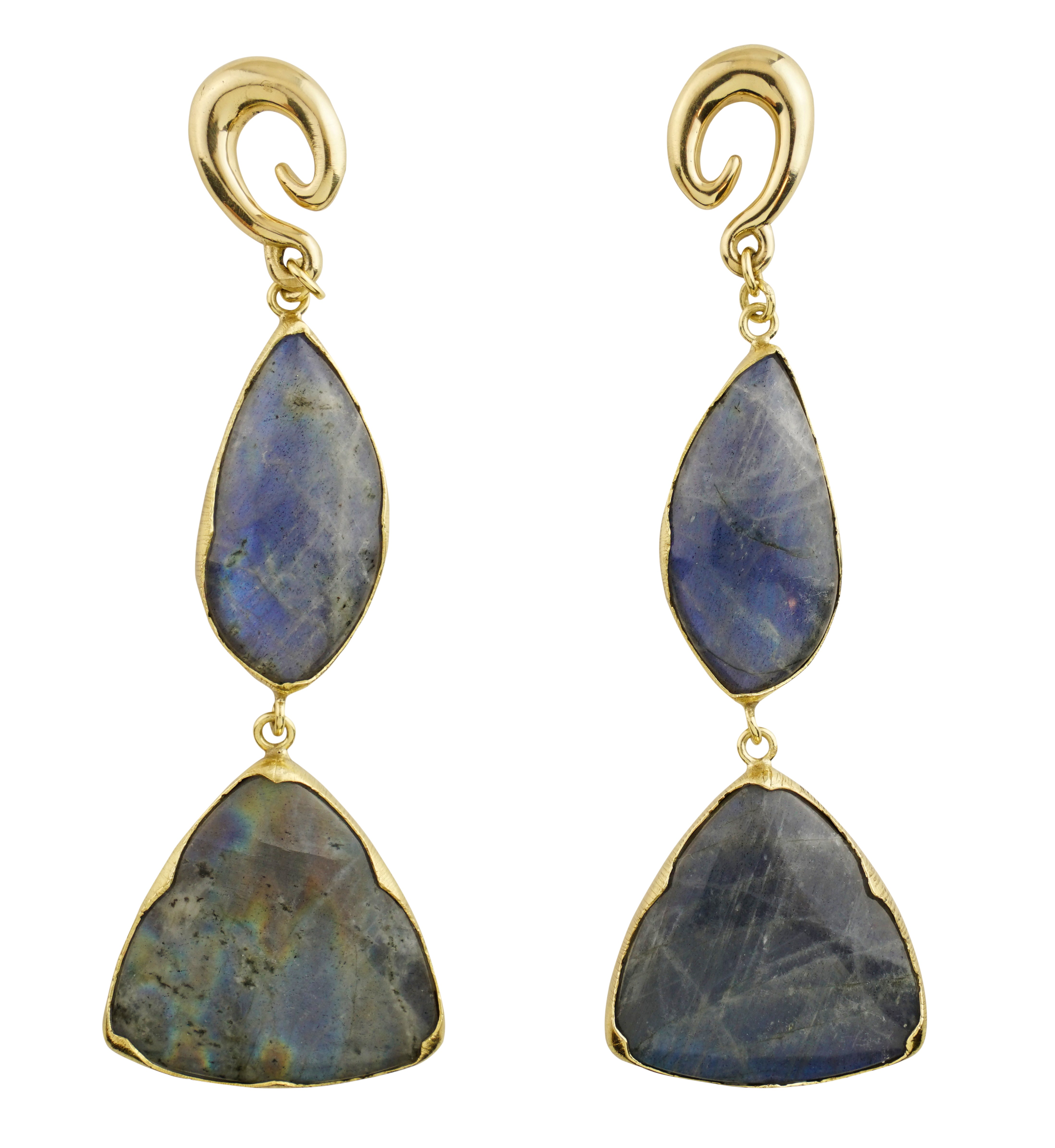 Double Labradorite Stone Brass Hangers/Ear Weights Version 1