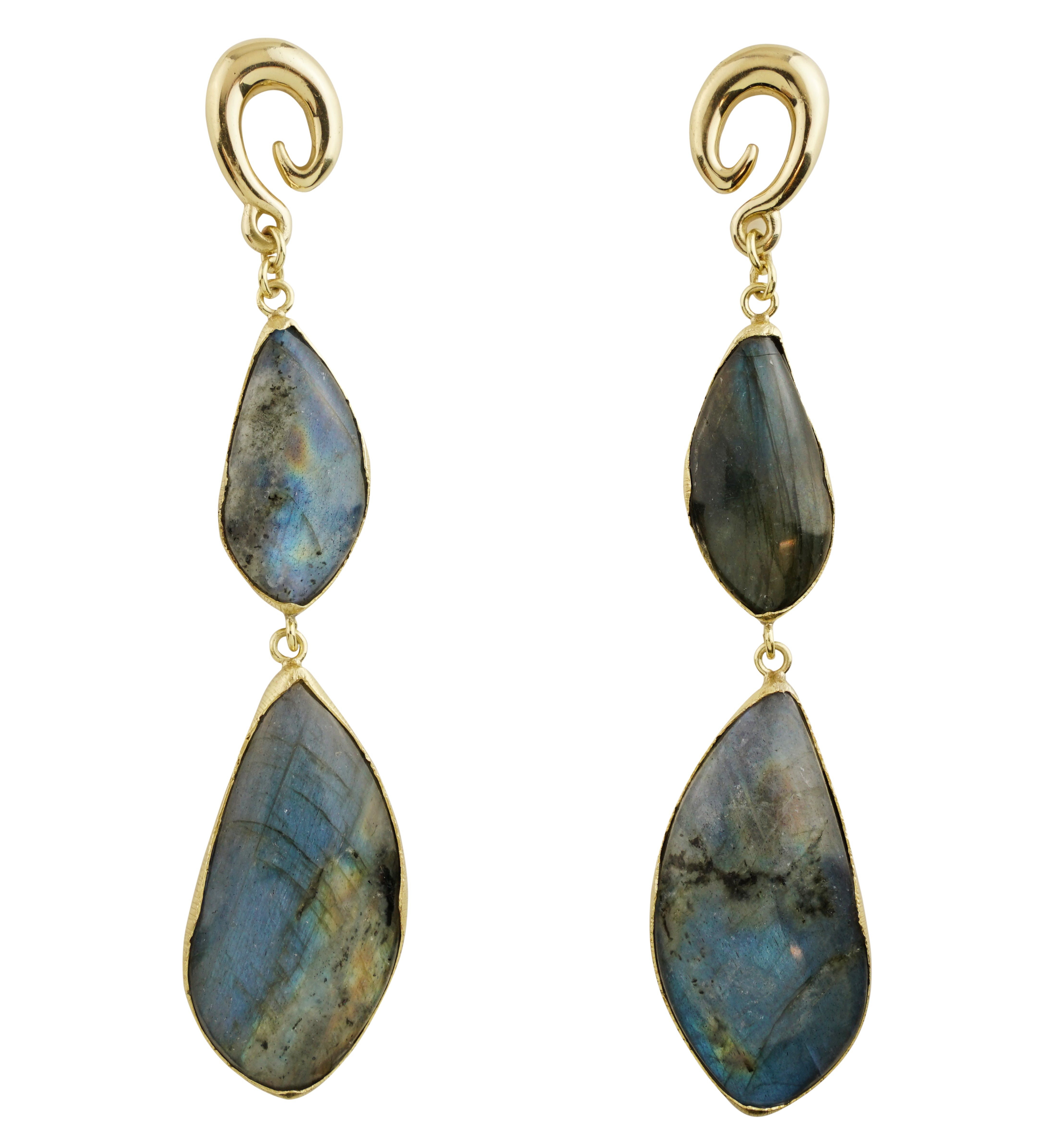 Double Labradorite Stone Brass Hangers/Ear Weights Version 2
