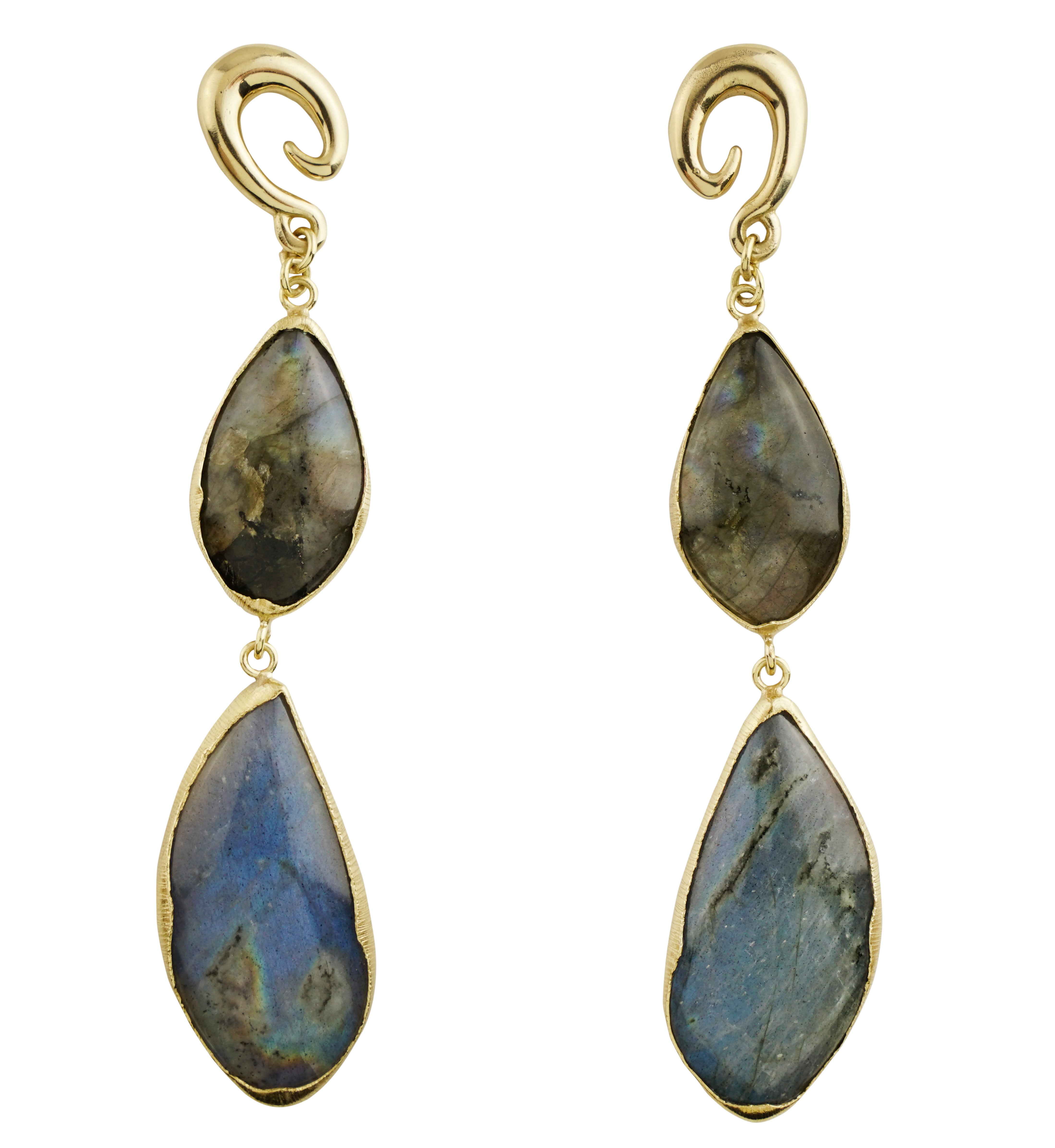 Double Labradorite Stone Brass Hangers/Ear Weights Version 4