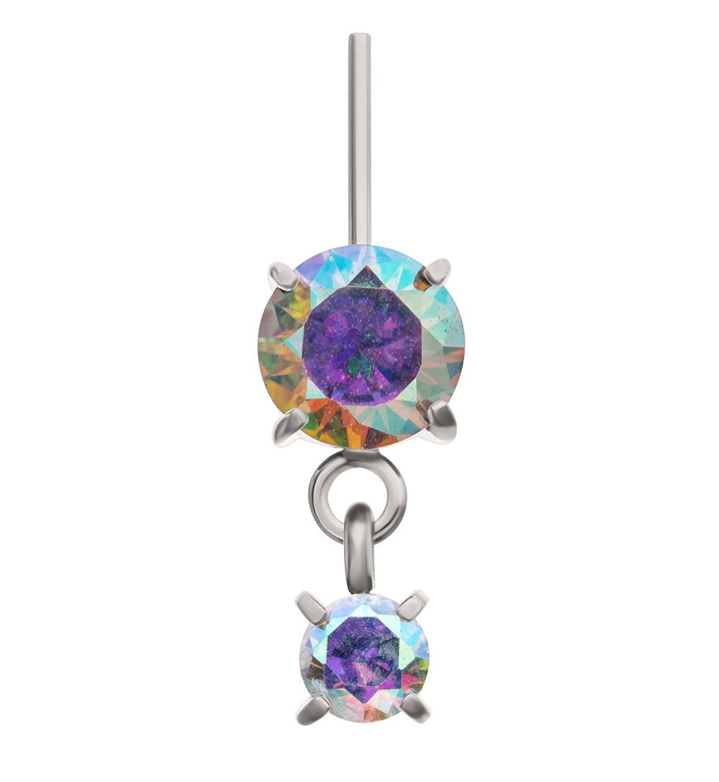 Double Rainbow Aurora CZ Dangle Vertical Titanium Threadless Top