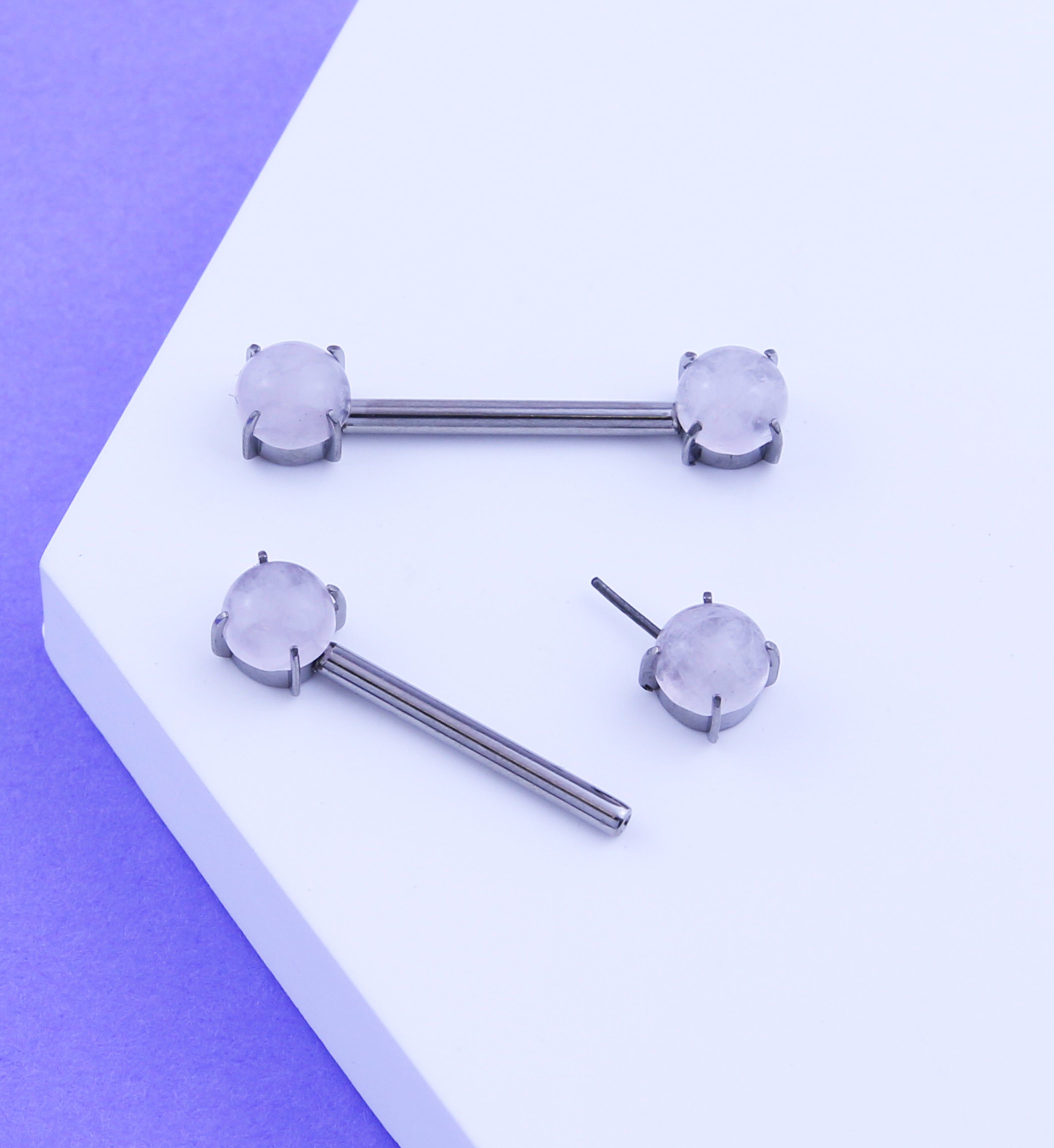 Double Rose Quartz Stone Threadless Titanium Nipple Barbells