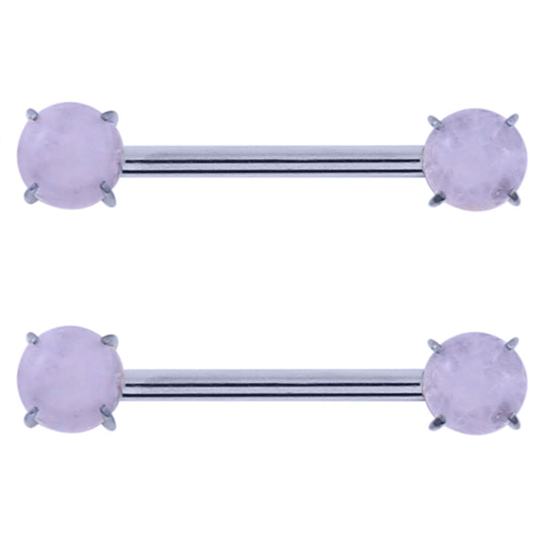 Double Rose Quartz Stone Threadless Titanium Nipple Barbells
