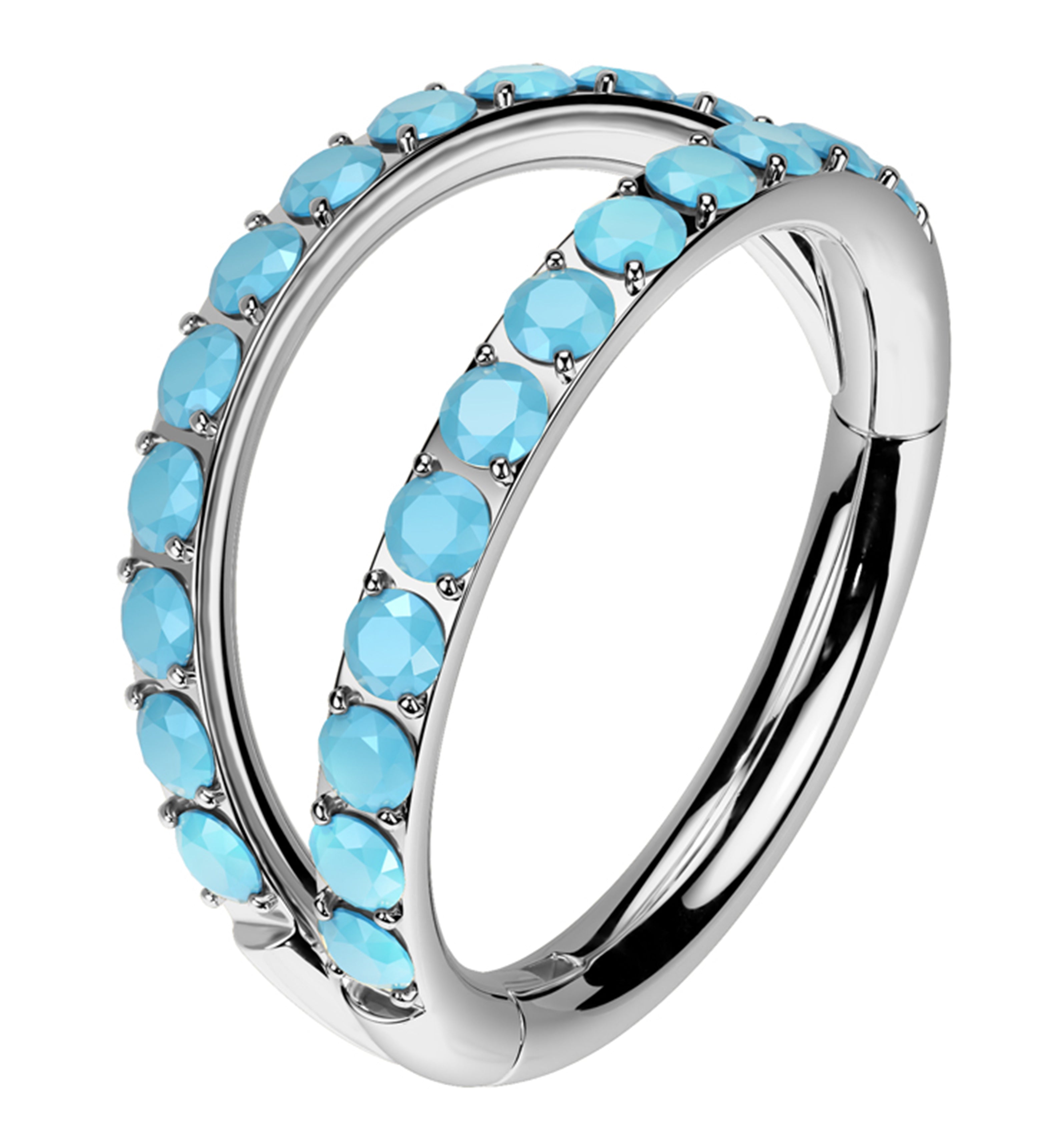 Double Side Facing Turquoise Row Titanium Hinged Segment Ring