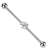 Double Slanted Baguette Clear CZ Stainless Steel Industrial Barbell