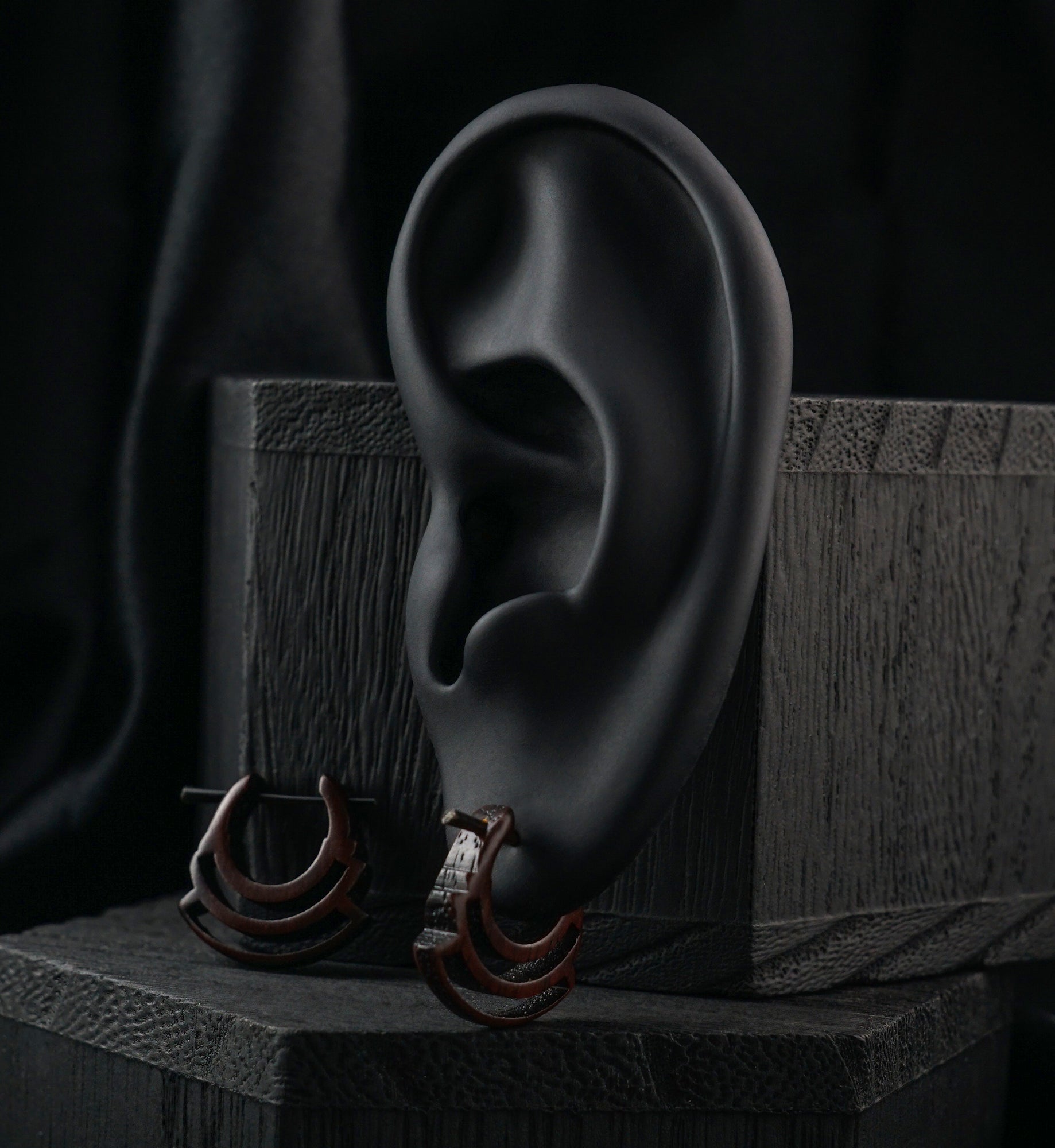 Double Surge Hoop Narra Wood Earrings