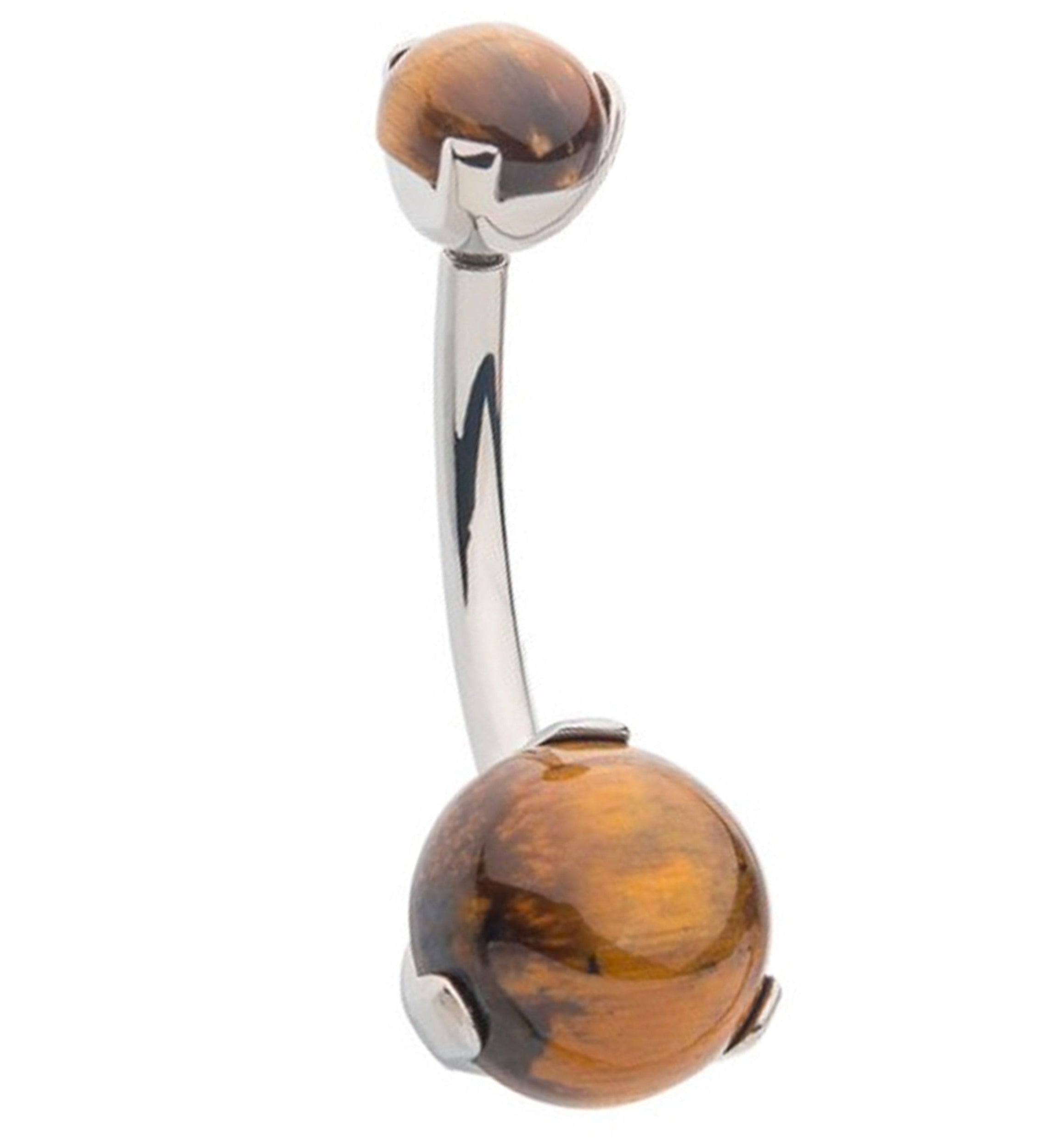 Double Tiger's Eye Stone Cabochon Titanium Belly Button Ring
