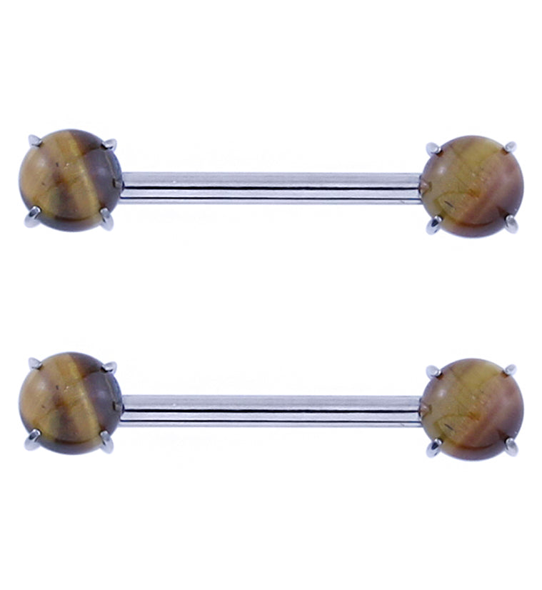 Double Tigers Eye Stone Threadless Titanium Nipple Barbells