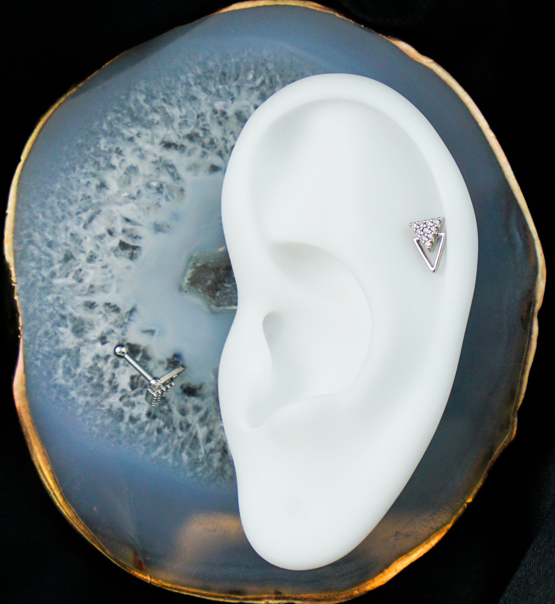 Double Triangle CZ Cartilage Barbell