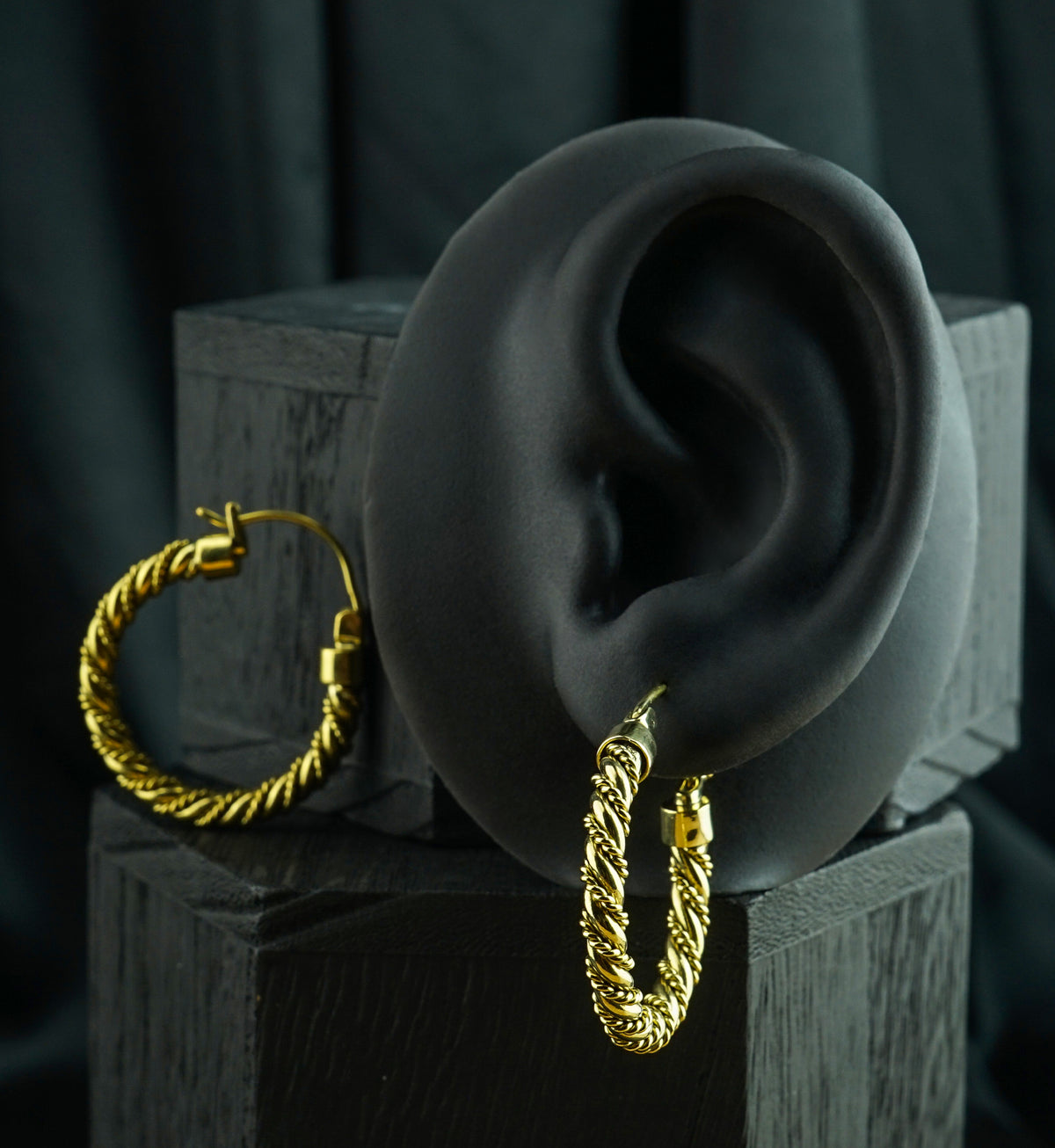 Double Twisted Brass Plug Hoops