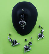 Dripping Heart Black CZ Dangle Stainless Steel Belly Button Ring