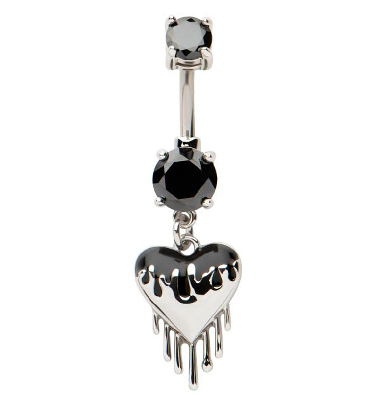 Dripping Heart Black CZ Stainless Steel Belly Button Ring