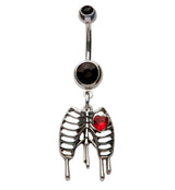 Dripping Ribcage Red Heart CZ Stainless Steel Belly Button Ring