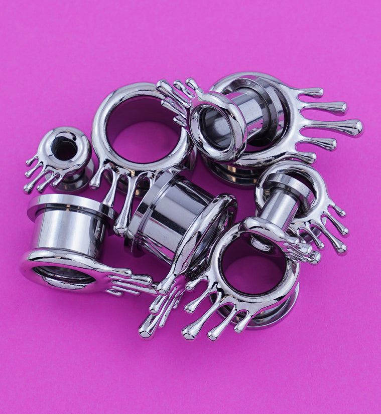 Dripping Stainless Steel Screw Back Tunnel Plugs