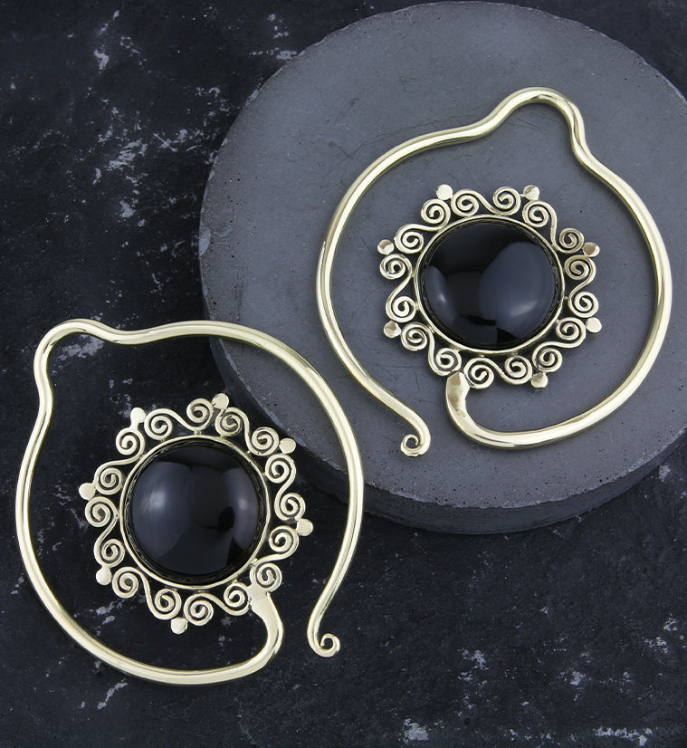 Drop Black Onyx Stone Hoop Ear Weights