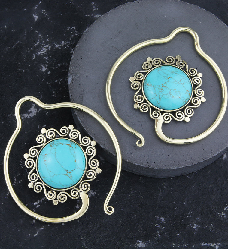 Drop Howlite Turquoise Stone Hoop Ear Weights
