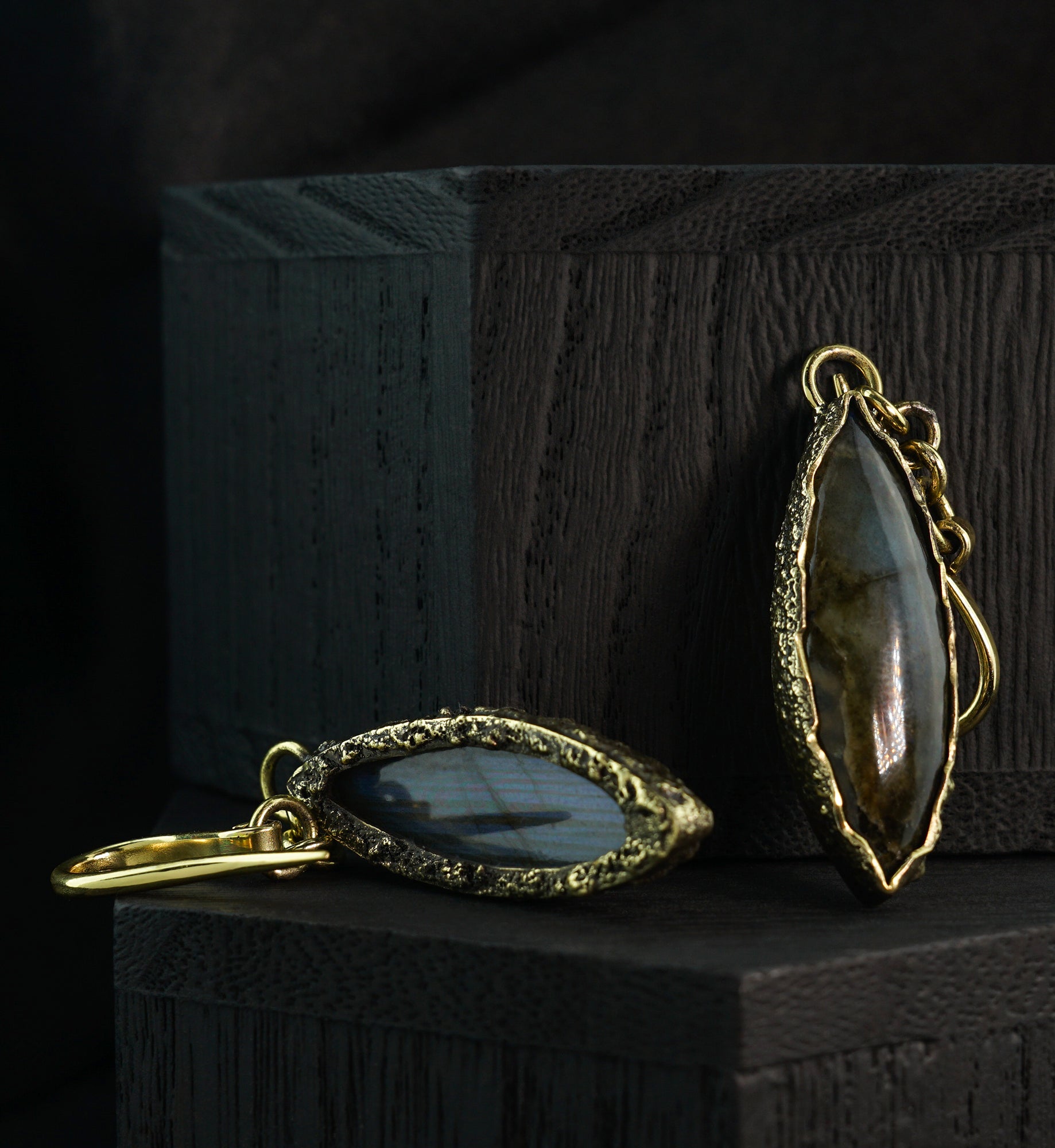 Droplet Labradorite Stone Hanging Brass Earrings/Hangers