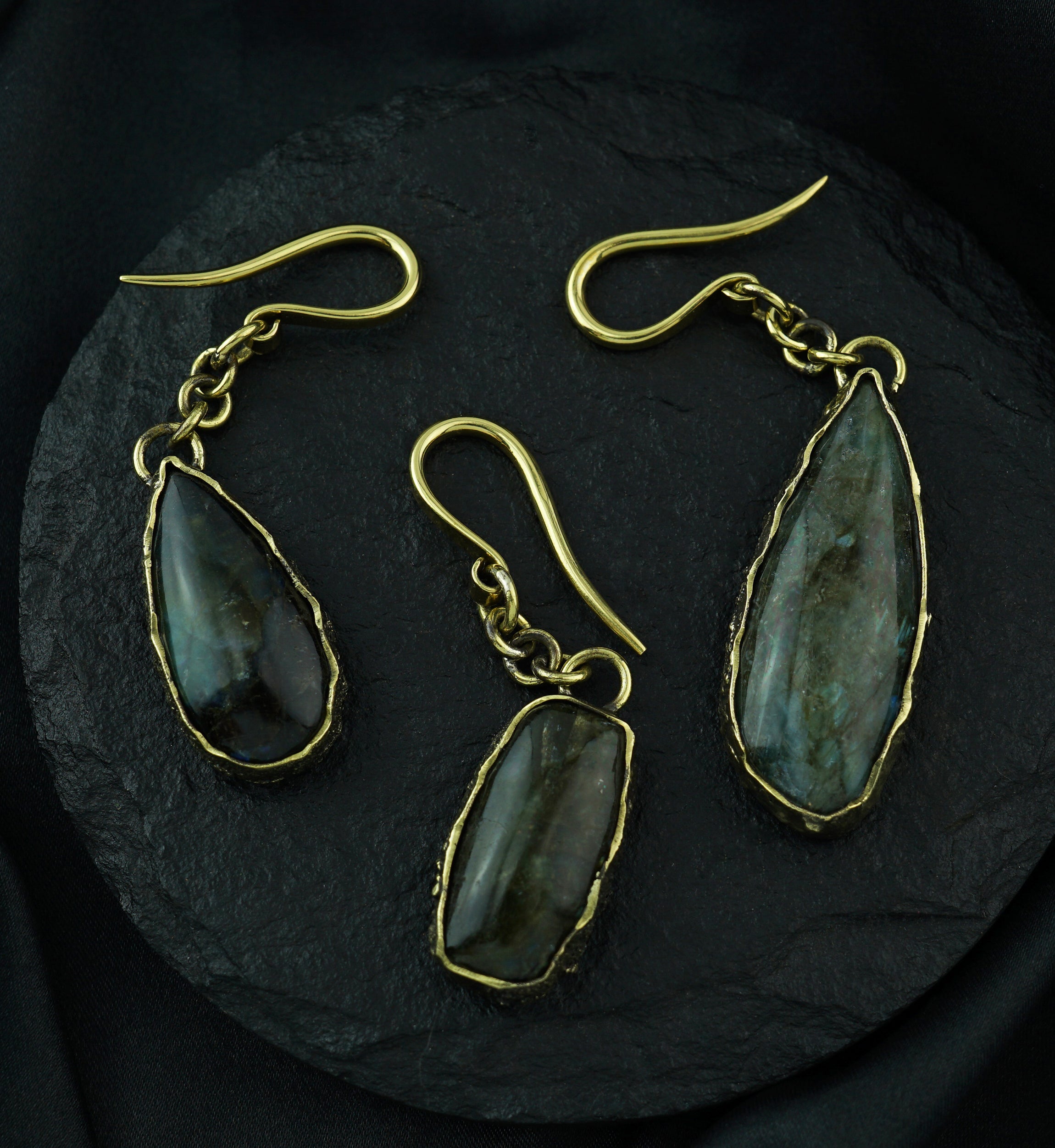 Droplet Labradorite Stone Hanging Brass Earrings/Hangers