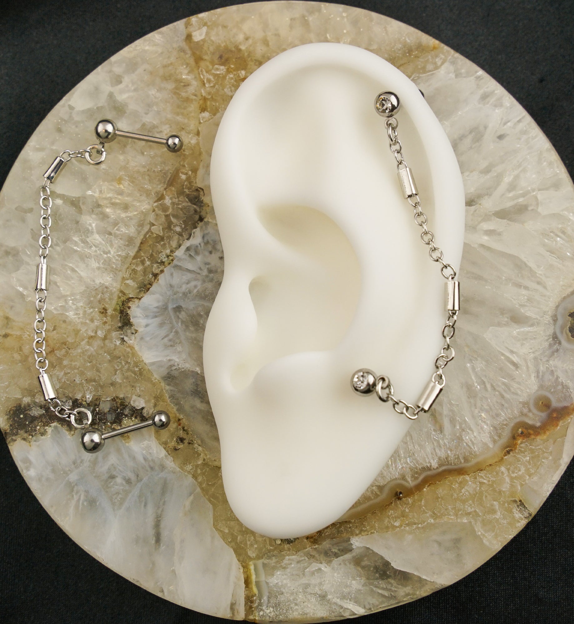 Dual Barbell Clear CZ Stainless Steel Link Piercing Chain