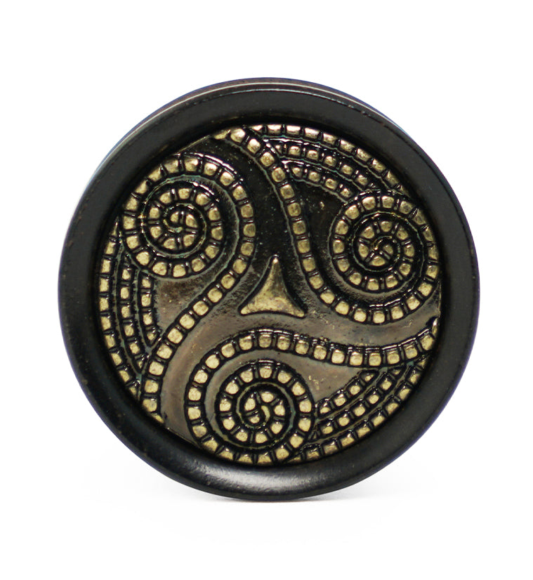 Ebony Wood Plugs With Brass Beaded Swirl Inlay