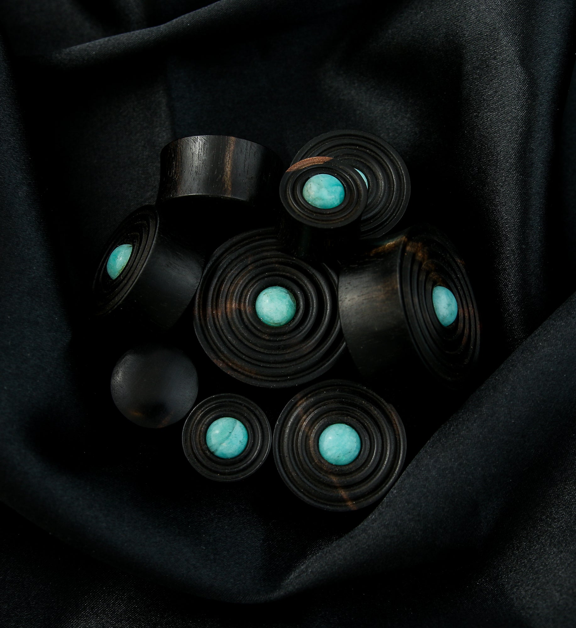 Ecliptic Areng Wood Plugs With Amazonite Stone Inlay